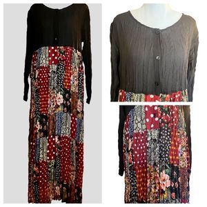 Express 70's Rock Boho Style Patchwork Floral Maxi Dress Long Sleeve